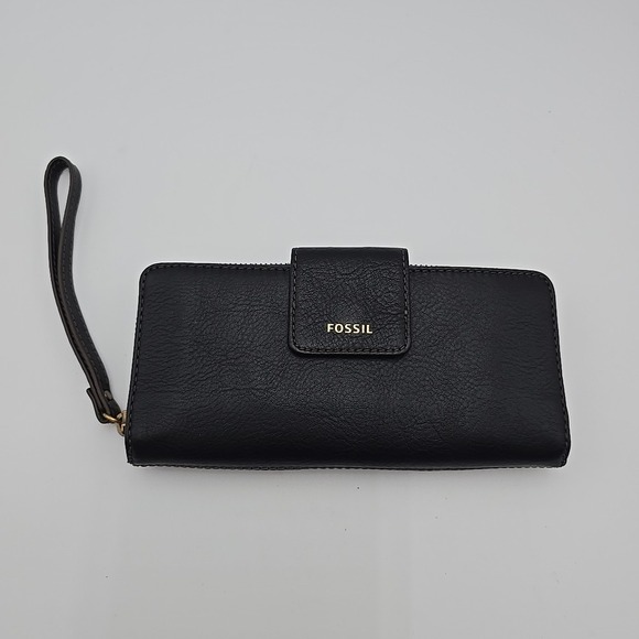 Fossil Madison Zip Clutch Black Leather Wristlet SWL2228001 Purse $100 MSRP - Picture 1 of 13